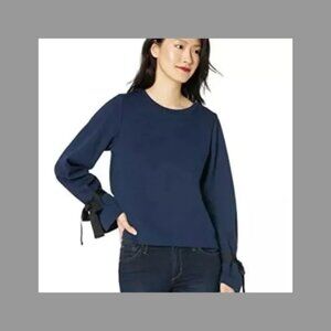 NWOT J. Crew Navy Blue Bell Tie Long Sleeve Crew neck Sweatshirt Top Size: S